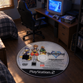 Kingdom Hearts rug in a low-key gaming bedroom, staged at approximately 3 ft across