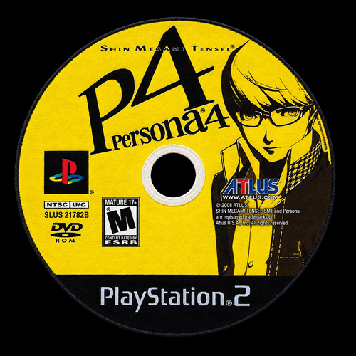 Round yellow Persona 4 disc-inspired rug centered on a solid black background